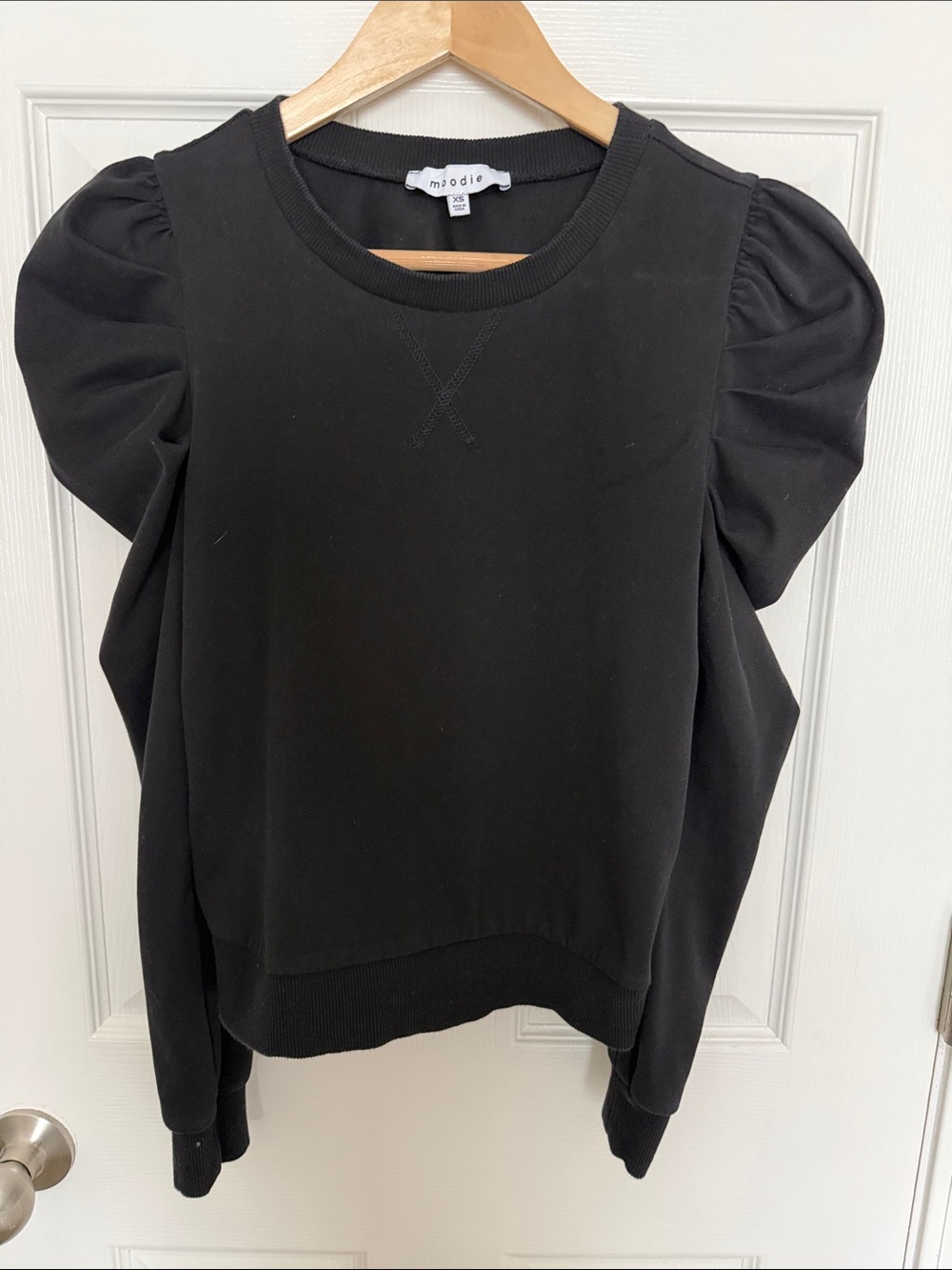 moodie Black Puff-Sleeve Crewneck Sweatshirt | Size XS